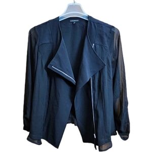Lane Bryant womens plus size black Asymmetrical sheer moto jacket size 16 xl xxl